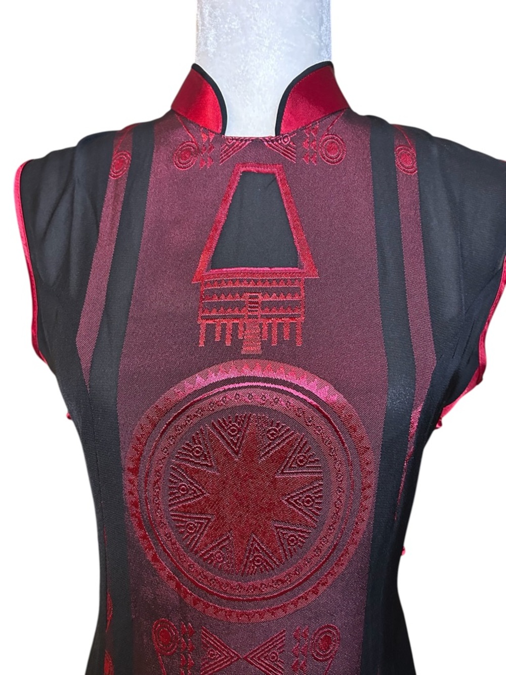 Silk Stunning Red & Black Asian Tunic Vest Statement Piece - Small - Picture 5 of 12